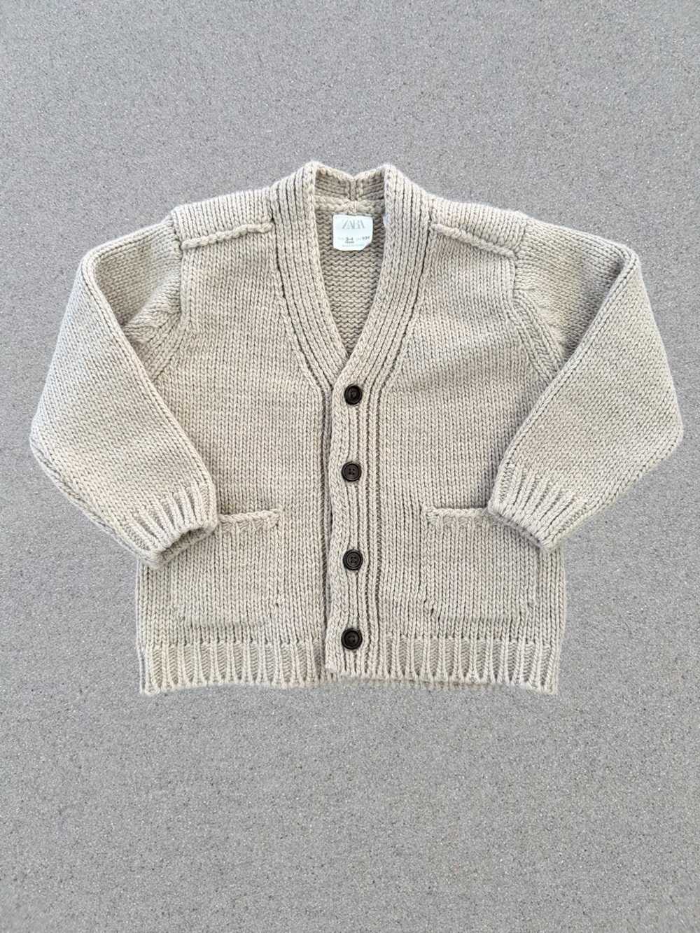 Zara Kids Like New Chunky Knit Button Up Cardigan w. Pockets Beige Size 3-4